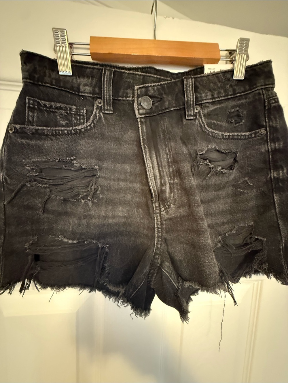 American Eagle Outfitters Washed Black Distressed Jean Shorts